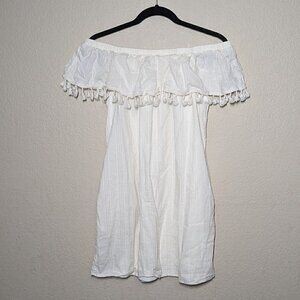 Very J Mini Dress Boho Off the Shoulder Tass Oatmeal M Vacation Lined